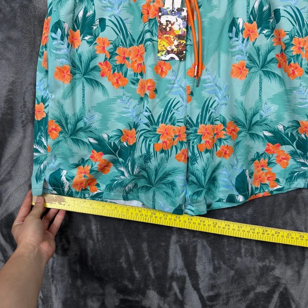 Robert Graham Swim Trunks Men XL Green New Tropical Forest Floral Hibiscus Print